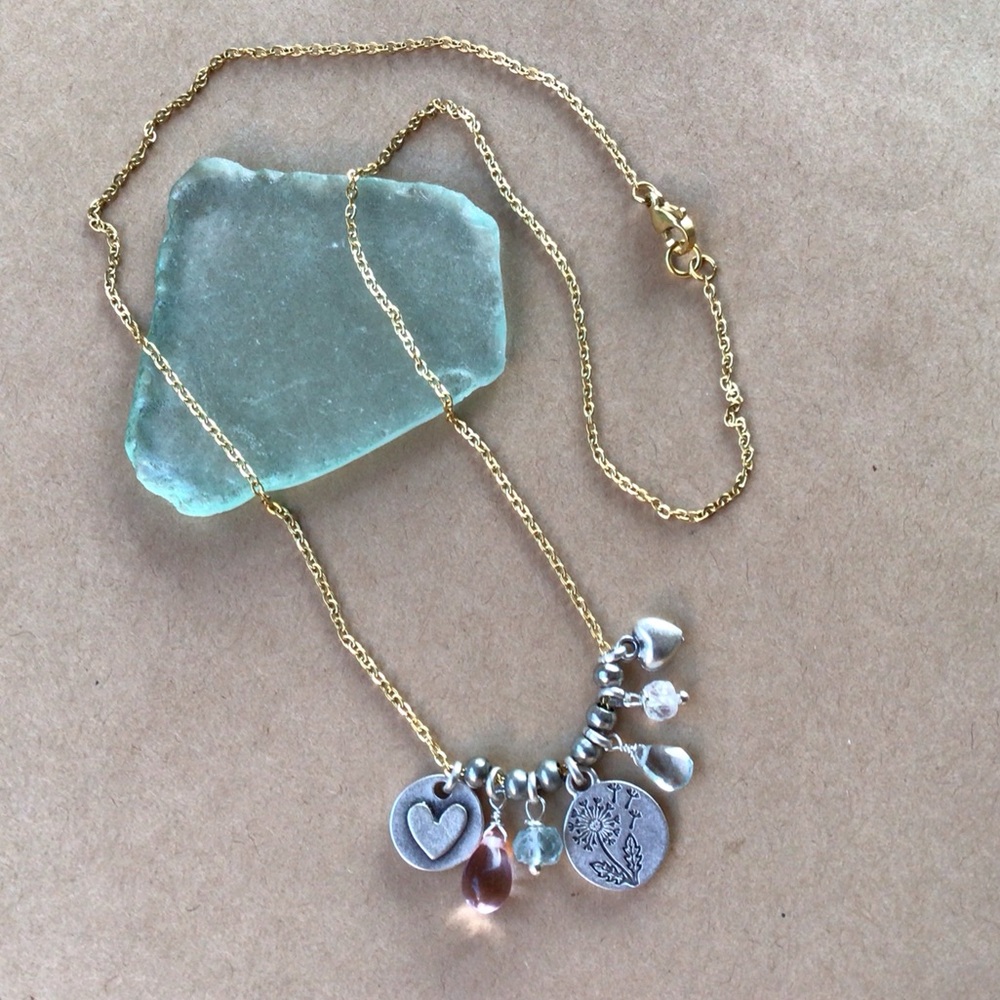 Sundance Charm dandelion heart gemstone Necklace - Picture 11 of 15